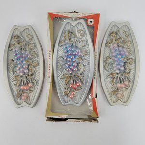 Vintage 1964 Miller Studio Set of 3 Sunburst Fruit Chalkware Wall Plaques 11.5"